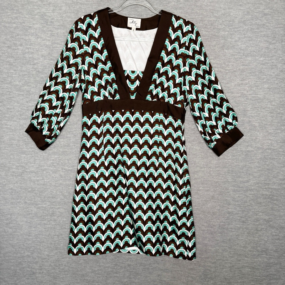 Milly Brown and Aqua Patterned Mini Dress